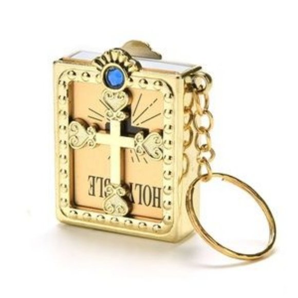 ❤️ Mini Bible Blue n Red Rhinestone Keychain 1 3/4 - Picture 7 of 9